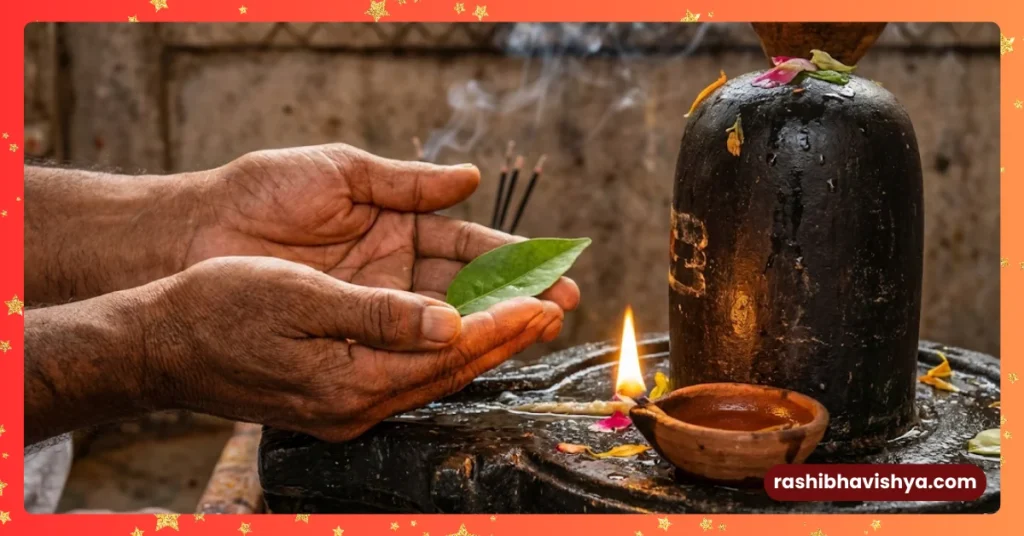 ಲಿಂಗಾಷ್ಟಕಂ ಪಠಿಸುತ್ತಾ ಶಿವನಿಗೆ ಬಿಲ್ವಪತ್ರೆ ಅರ್ಪಣೆ.