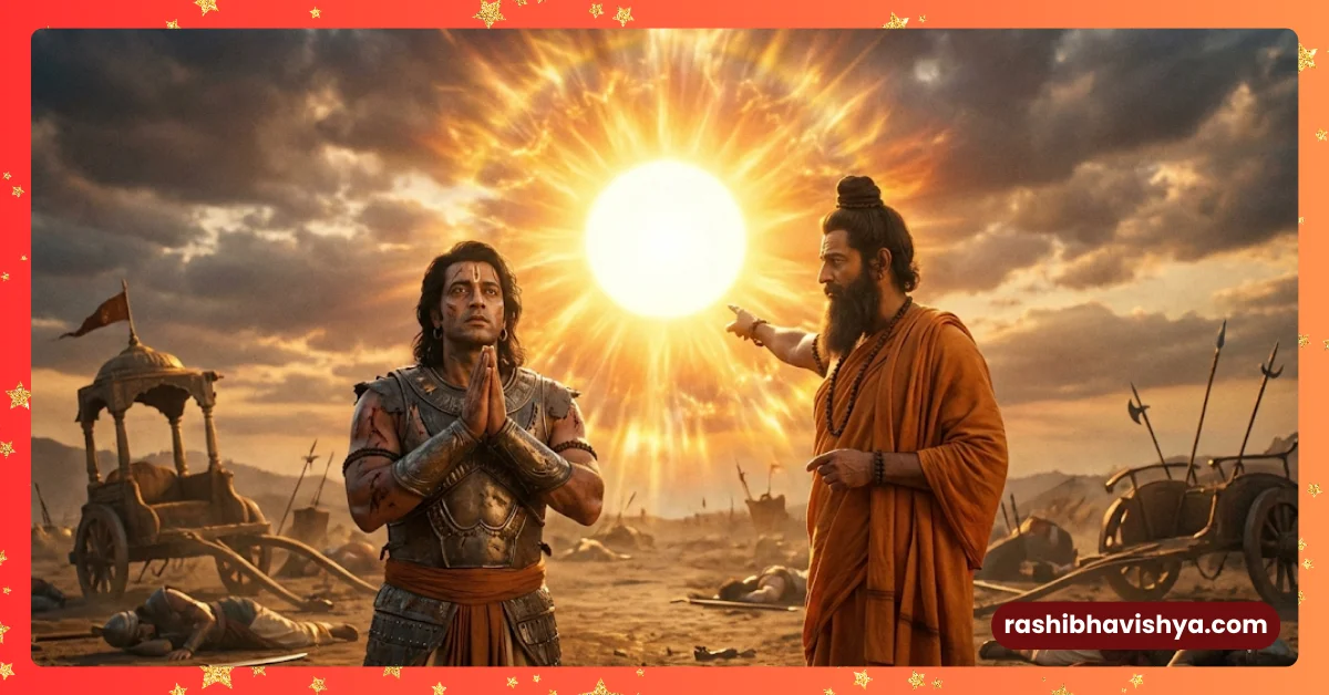 Sages Agastya preaching Aditya Hriday Stotra to Sri Rama.