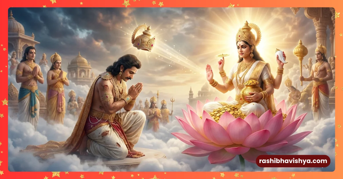 Mahalakshmi giving boon to Indra and glory of Ashtaka Stotra.