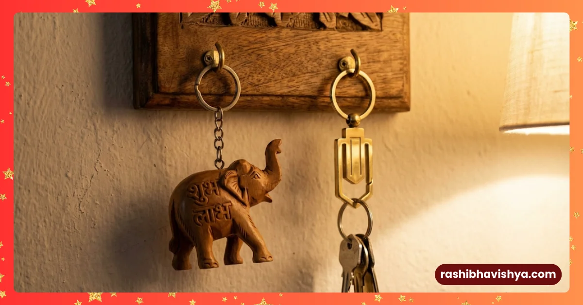 Elephant and wooden key chains bring good fortune according to Vastu.