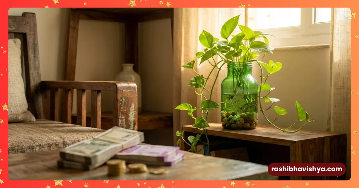 Money plant placed in right direction according to Vastu and symbol of money.