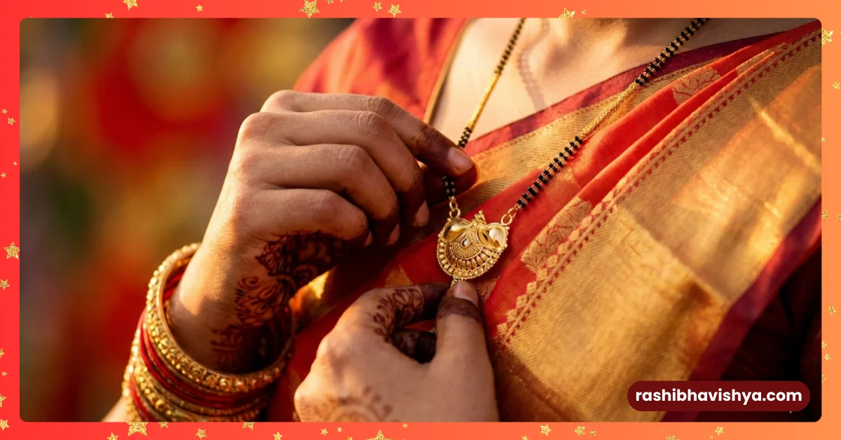 A married woman wearing mangalya saree touching her chest is the secret of health.